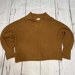 Pink Rose Brown Marled Knit Collared V-Neck Pullover Sweater